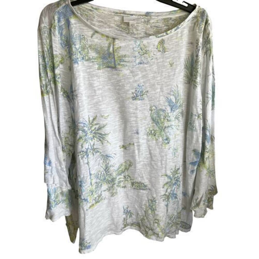 J.Jill oversized lightweight linen blend tropical whimsy 3/4 sleeve blouse sz XL